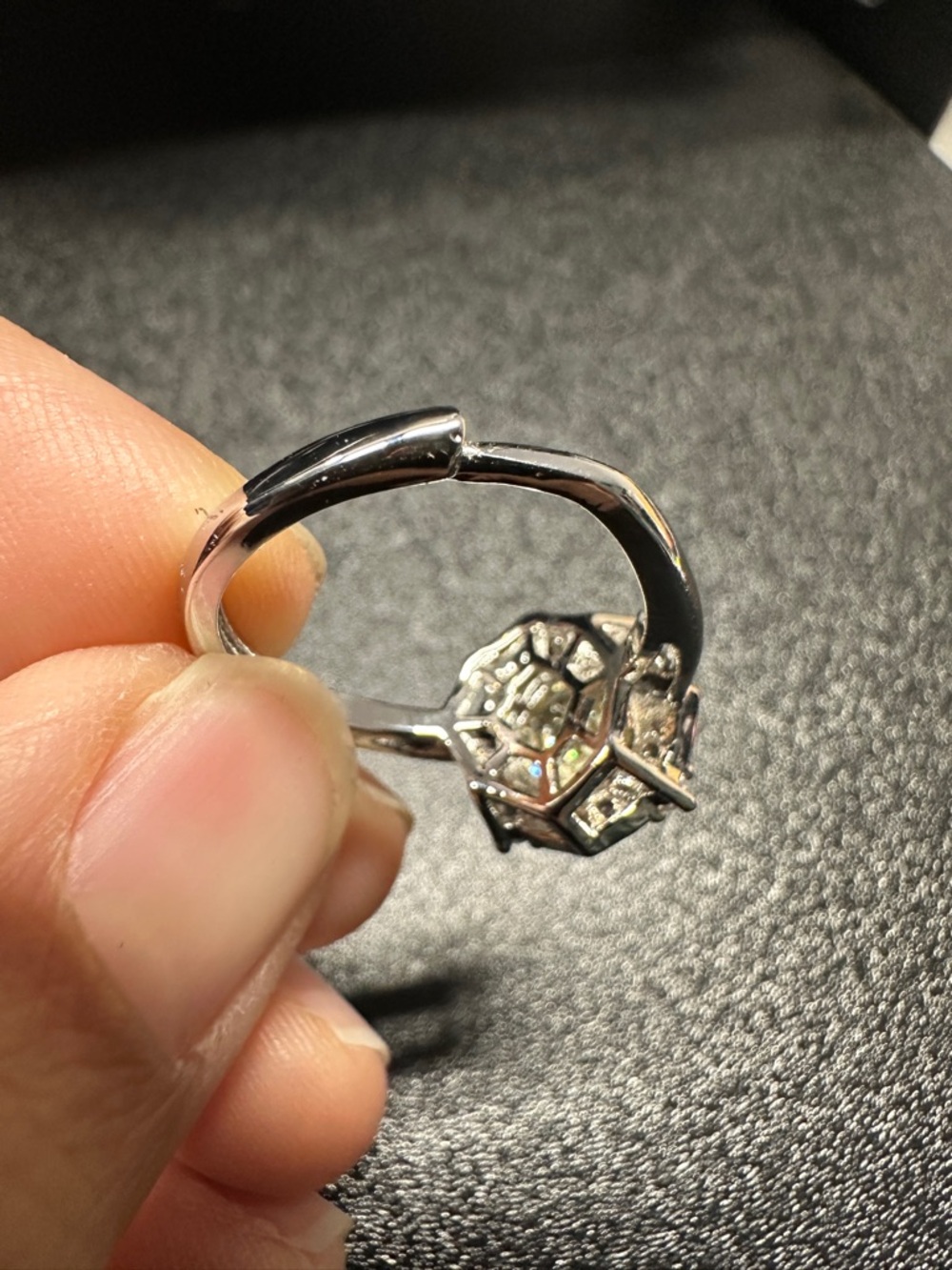 Yellow Statement Ring Halo Style Adjustable Silver Tone Sparkly Ring - Picture 4 of 6
